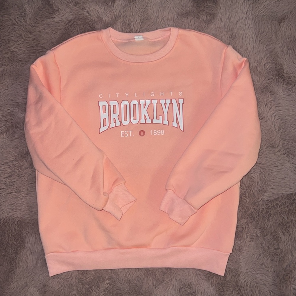 SHEIN peach pink Brooklyn city lights est 1898 longsleeve sweatshirt sweater 10Y